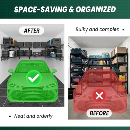 2 Pack 2x3ft Garage Wall Shelves, 24x72 inch Heavy Duty Garage Shelving Wall Mounted Garage Storage Rack, 700lbs Load Capacity Floating Metal Shelf, Black - size: 2 pack-2x3ft