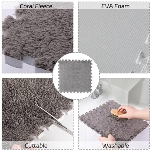 20pcs Plush Puzzle Foam Floor Mat, 11.8x11.8in Soft Interlocking Carpet Tiles，Anti-Slip Puzzle Area Rug Playmat for Room，Pink Seablue - color: Pink Seablue