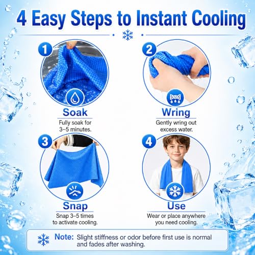 BobbleT Kids PVA Cooling Towels 4 Pack (30"x9") - Mini Instant Ice Cooling Towels for Neck & Face with UPF 50+ Sun Protection, Reusable Summer Heat Relief for Outdoor Activities, Blue - color: Blue