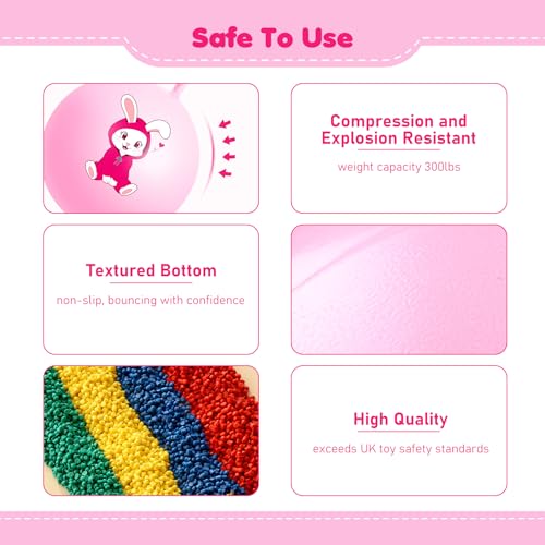 Hopper Ball, Pink Bunny Hopping Toys for Kids, 18 Inch Bouncy Ball with Handle, Indoor Outdoor Inflatable Hoppity Hop Toys for Girls Boys Gift with Pump - color: Pink rabbit, size: Age:4-8(18''/45cm)
