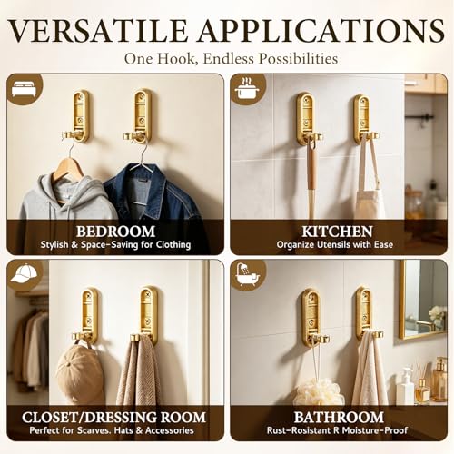 Folding Wall Hooks Gold, 2 Pack Heavy Duty Zinc Alloy Folding Coat Hooks, Foldable Wall Hook for Hanging Clothes, Bags, Hats, Towels, Keys (Gold, 2 Pack) - color: Gold, size: 2 Pack