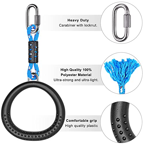Dolibest 2 Pack of Ninja Gymnastic Rings,Monkey Ring Outdoor Backyard Ninja Accessories Set,Swing Bar Rings Obstacle Course for Training Equipment for Teens,1000LB Capacity - color: 2pack Black Fitness Ring With 11.5"rope