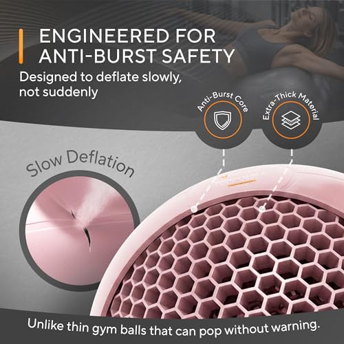 Exercise Ball – Yoga Ball for Pilates & Fitness - Birthing for Pregnancy, Stability, Core, Balance, Therapy for Physical Rehab, Workout for Home Gym & Office Chair, Fast Pump Included - color: Pink, size: M (for Height 4'8" - 5'3")
