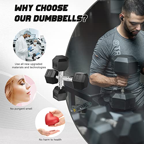 Portzon 8 Colors Options Compatible with Set of 2 Rubber Dumbbell,Anti-Slip, Anti-roll, Hex Shape,Blue-50LB