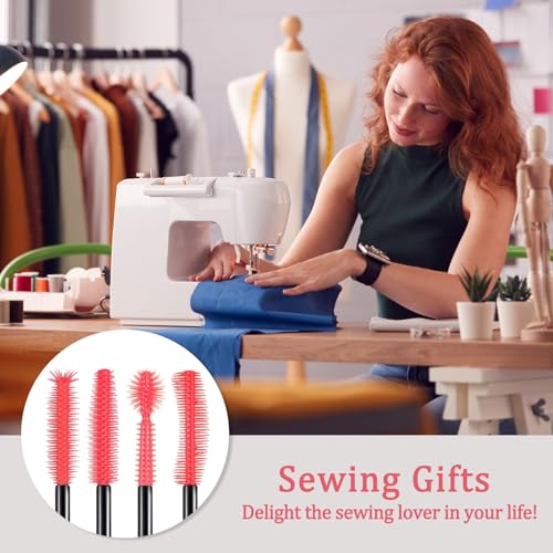 Sewing Machine Cleaning Brushes - 20 PCS Reusable Silicone Dense Bristles Clean Brush for Internal and Spool Area - color: Rose Red