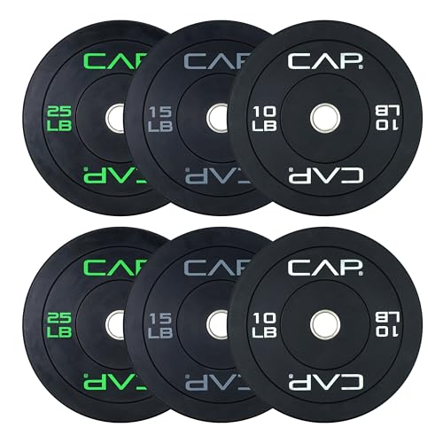 CAP 2-inch Olympic Bumper Plate Weight Set | 100-370 lbs | Multiple Colors | Storage Rack Optional - size: 100 lb - Set, style: ECONOMY
