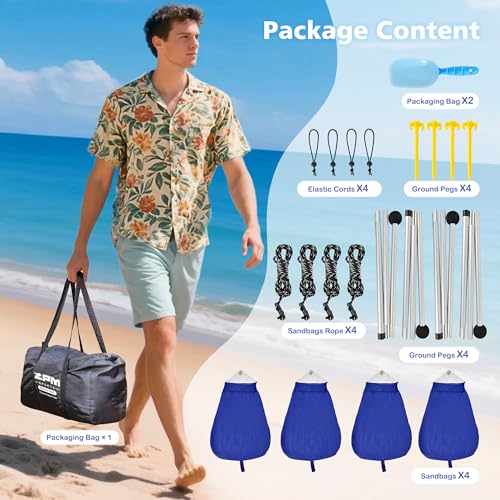 2PM SPORTS Beach Tent Sun Shelter 10x10 FT - UPF 50+ UV Protection, 8 Sandbags, Easy Setup, Portable Beach Shade Canopy for Family Picnic Camping Travel - color: Striped blue