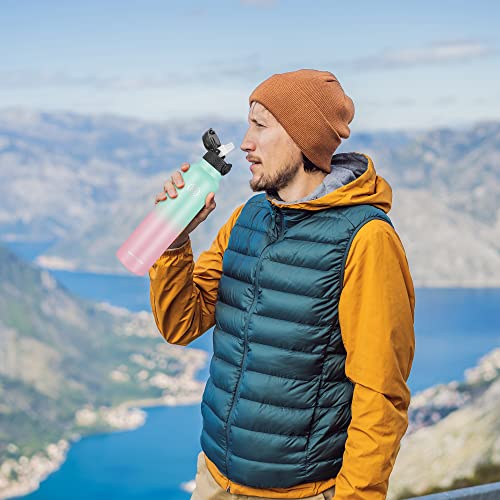 Han's Bottle Sports Water Bottle - 32 Oz, Straw Lid, Leak Proof, Vacuum Insulated Stainless Steel, Double Walled, Thermo Mug,Bubble Gum - color: Bubble Gum, size: 32 Ounces