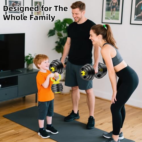 Adjustable Dumbbell Set, 10-90lbs Free Weights with Connector – 4 in 1 Dumbbells, Barbell, Kettlebell & Push Up Stand, Adjustable Weights Set for Home Gym Fitness Equipment for Men & Women - color: Yellow 45lbs (22.5lbs*2)