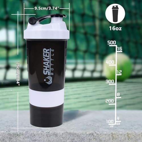 XTK Shaker Bottle Protein Shaker Bottles with Storage and Mix Ball, 16OZ Sports Water Bottle with Pill Organizer,Leak Proof Portable Shaker Cup for Protein Mixes and Pre Work Out,BPA Free(white) - color: WHITE