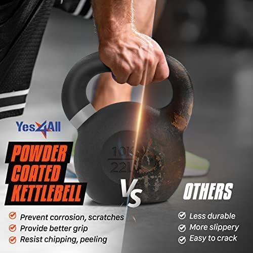 Yes4All Powder Coated Kettlebell, Cast Iron Core Kettlebells with Non-Slip Handle & Flat Bottom for Conditioning, Heavy Duty for Strength Training, 9lb to 71lb - Single & Pair - color: Orange, style: B. Pair