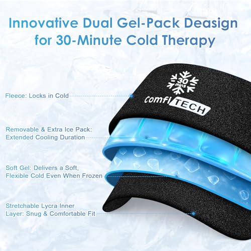 ComfiTECH Dual-Gel Elbow Ice Pack Wrap for 30-Minute Cooling & Injuries, Reusable Gel Forearm Brace for Tendonitis, Cold Compression Sleeve for Pitchers, Tennis Elbow & Golfer Arm Relief, M, 2 Packs - size: Medium