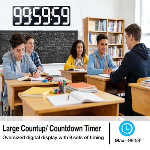 Large Digital Timer Wall Clock with Remote Control, 17.2" Count Down Up Digital Timer LED Display Auto DST Big Digital Clock for Bedroom Kitchen Living Room Office Gym Home Decor, White