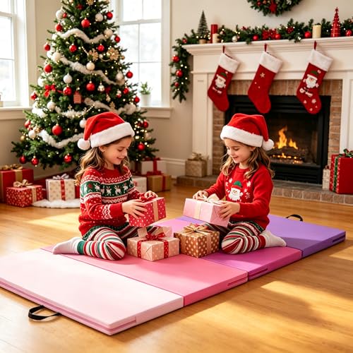 Gymnastics Mat, 3FTx6FT / 4FTx8FT 2" Thick Folding Kids' Gymnastic Tumbling Mat for Home Gym Exercise & Play - color: 3x6FT-Pink Gradient