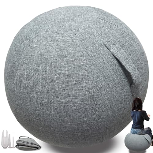 Protective Cover for Fitness Balls | Air Plug Included, Exercise Ball, For Pregnancy Ball Chair Yoga Ball, No Yoga Ball Included Washable Linen Ball Cover - color: Grey, size: 55CM