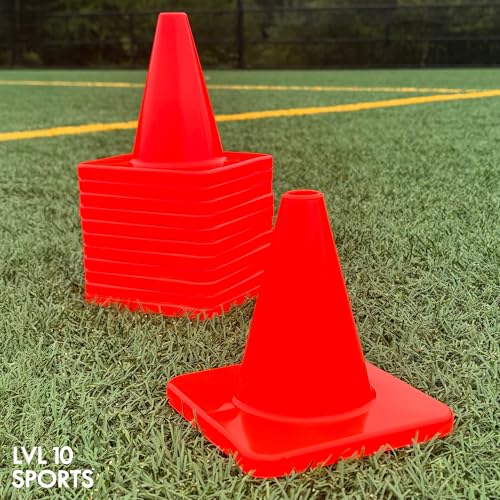 LVL10 Pro Training Cones - 6" Soccer Training Cones for Sports - for Basketball, Football, Basketball and Agility Drills - Soccer Field Markers that Won't Crack, Slide or Fly - color: Green, style: 20 Pack