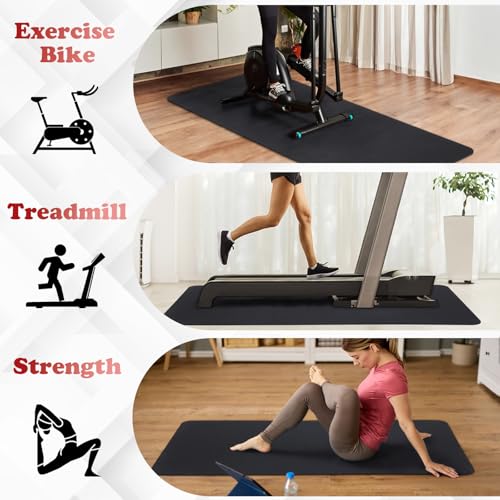 Treadmill Mat for Hardwood Floors - 100% Recycled Rubber Mat for Home Gym Flooring, Durable Workout Fitness Mats, Walking Pad Exercise Bike Equipment Mat, Non-Slip - color: Black, size: 51"L x 24"W x 0.16"Th