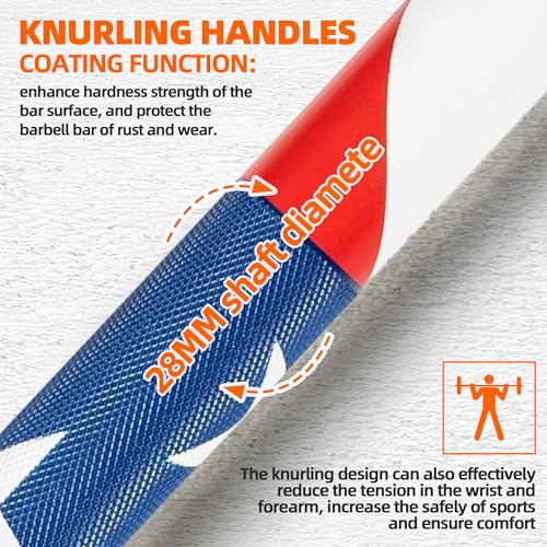 Fitvids Olympic Cerakote Barbell for Home & Commercial Gyms, 190K PSI Tensile Strength Rated for up to 1500LB Capacity - color: Flag