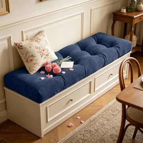 ROFIELTY Bench Cushion 42 Inch, Non-Slip Tufted Bench Cushion for Indoor Furniture for Bay Window, Entryway Bench, Piano Seat (Chenille-Blue, 42x16x4) - color: Chenille-blue, size: 42x16x4