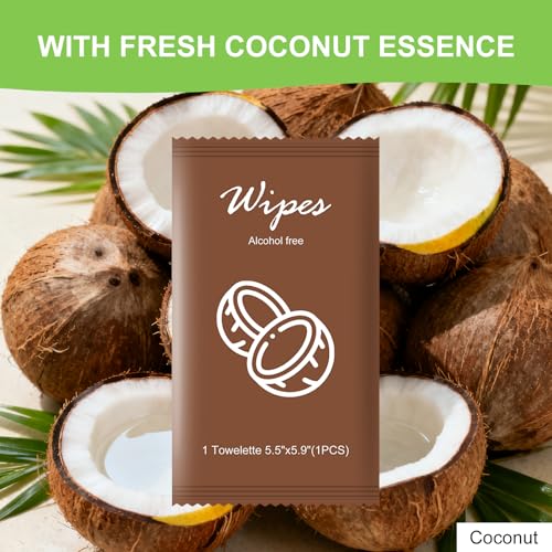 Individual Hand Wipes Wet Wipes Travel Size,Wet Wipes Individually Wrapped | 50PCS Bulk Cleansing Travel Size Wipes for Wedding Travel Restaurant Barbecue(Coconut) - size: 1 Count (Pack of 50)