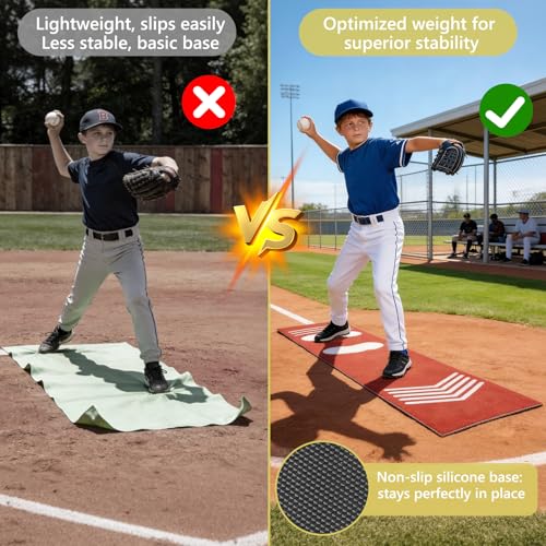 Softball Pitching Mat,Wear-Resistant Portable Training Mat for Batting Stance Practice,Indoor/Outdoor Practice Baseball Strike Zone Mat for Youth Beginners,54" L x 12" W - color: Red