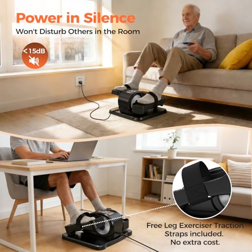 ESL Under Desk Elliptical, Electric Elliptical Leg Exerciser for Seniors | 12 Speed Adjustable, Quiet Elliptical Exercise Machine with Remote, Seated Pedal Exerciser with Strap, Portable - color: Black Silver