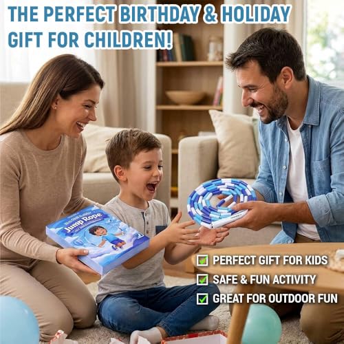 HEREROPE Jump Rope for Kids Ages 4-7 8-12, Hard Shatterproof Beads, Adjustable 7.2FT Tangle-Free Jump Rope for Boys Girls, School PE Fitness Outdoor Exercise - color: Blue White