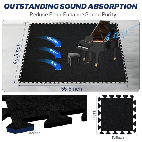 Focusound 20Pcs Sound Absorbing Interlocking Drum Rug, 11.8 x 11.8 x 0.4 inches High Density Soundproof Floor Mats, Non-Slip Anti Vibration Piano Carpet Drum Mat for Music Studio, Black - color: Black