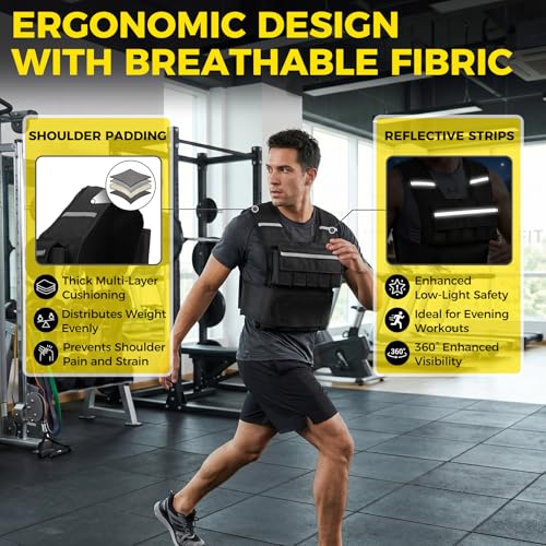 F2C Adjustable Weighted Vest 30lb / 40lb / 60lb, Removable Sandbag Weight Vest for Men Women, Running Walking Rucking, Strength & Fitness Training Vest with Reflective Strips - size: 40 lbs