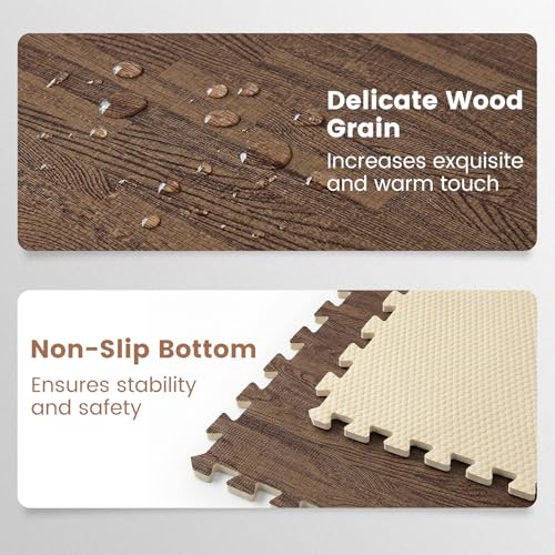 Tangkula 25 Tiles Foam Flooring Mats with Border, 100 SQ FT EVA Interlocking Exercise Foam Mats for Exercise Equipment, Elastic Puzzle Play Mats, 3/8” Non-Slip Workout Floor Mats for Home Gym (Brown) - size: 100 sq.ft, Brown