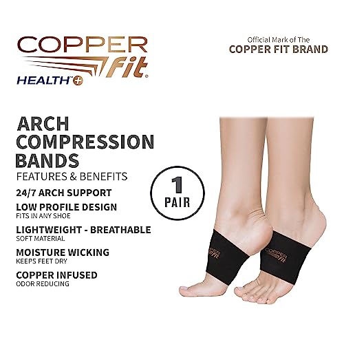 Copper Fit Health Unisex Arch Relief Compression Bands for Plantar Fasciitis,Swelling - color: Black
