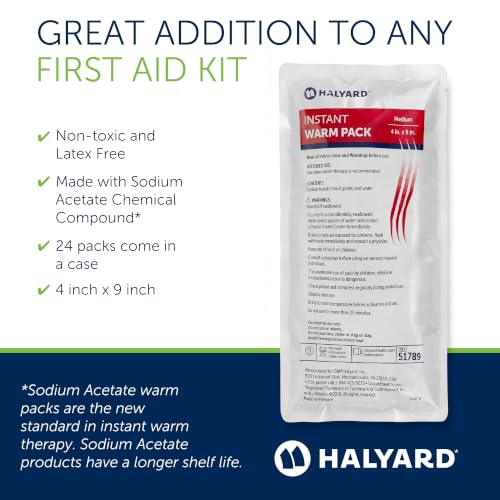 HALYARD Hot Compress Disposable Instant Warm Packs Heat Therapy Pain Relief 4 x 9 Inches, 24 Packs Per Case - 51789