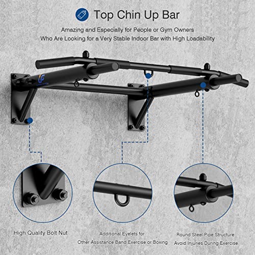 Wall Mounted Pull Up Bar, Thicken Steel Max Load 300 lbs，Punch Bag and TRX Training Hook for Home Gym Upper Body Workout Chin up Bar for Garage