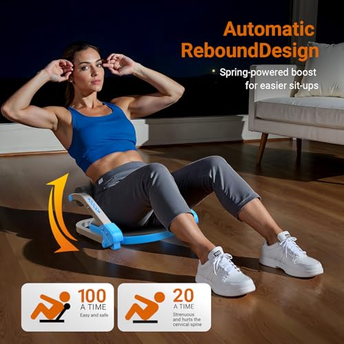 MERACH Ab Machine, Sit Up Exercise Equipment with 3 Adjustable Resistance Levels, Automatic Rebound Ab Crunch Machine for Core Workout, Ab Workout Equipment for Stomach - style: Square(Blue)