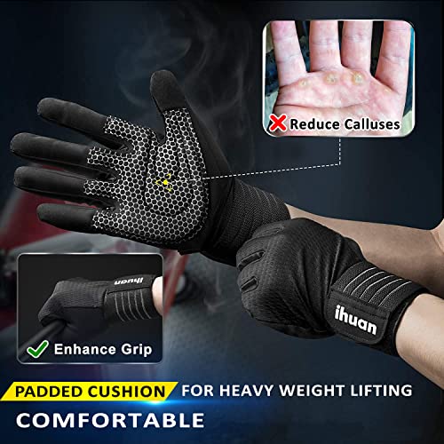 ihuan Workout Gloves for Men Full-Finger: Weight Lifting for Men, Gym Full Hand Gloves for Weightlifting, Deadlift - size: Medium