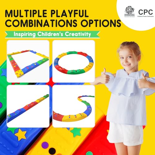 MOCUTEEN Kids Balance Beam & Toddler Stepping Stones 8PCS Sensory Toys for Balance & Coordination Non-Slip Surface with Rubber Pads Max Load 220LBS Multi-Color Indoor Play Five Star Pattern - color: 4straight 4pier