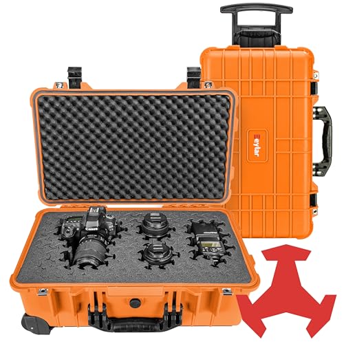 Eylar 22" Carry-On Roller Hard Case With Ragar Reconfigurable & Reusable XP Crosslink Foam, Waterproof, Shockproof For Equipment, Drones And Cameras, TSA Standard (2 Ragar Layers) (Orange) - color: Orange