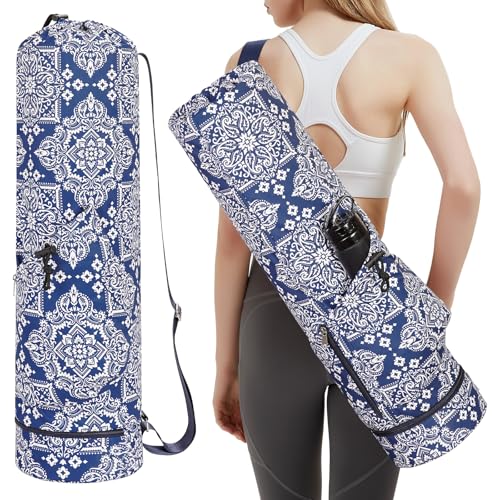 sportsnew Yoga Mat Bag with Water Bottle Pocket & Wet Pocket for Women | Yoga mat carrier fits 1/8"-3/8" yoga mats, quick-access multi-pocket organization, lightweight for gym, Pilates & studio - color: Celadon Patent, size: Medium