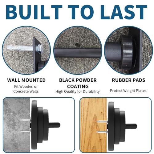 Wall Mounted Weight Plate Holder for 1" Plates, Heavy Duty Steel Powder Coated with Rubber Pads, Space Saving No Assembly Needed Tilt Up Design for Home Gym Wall Storage - size: 1 Inch & 2 Inch