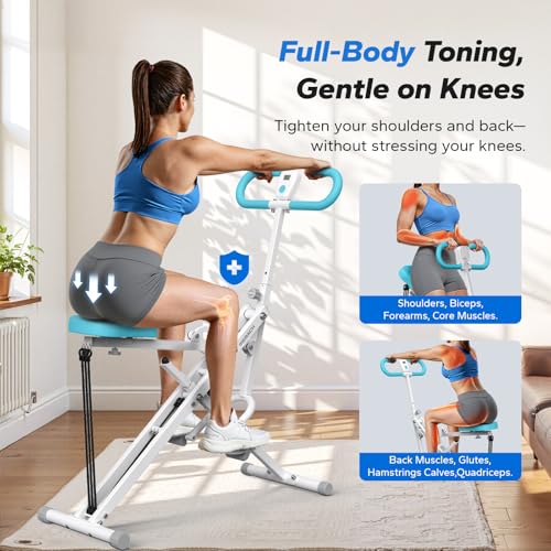 Squat Machine, MERACH R07 2 in 1 Squat Rowing Machine, Easy Setup & Foldable Exercise Equipment, Glute Trainer Machine, Glutes & Leg Home Workout Machine - color: Light blue