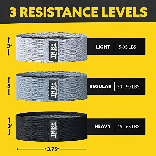 Tribe Lifting Resistance Bands for Working Out - 3 Pack Fabric Workout Bands for Women and Men - Booty Bands for Legs and Glute - Non Slip Exercise Bands Set for Squat Hip Thigh - color: Grey
