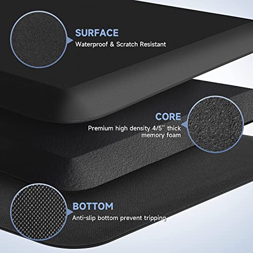 4/5 Inch Thick Kitchen Mats for Floor, StepRite Kitchen Rug for Standing Desk, Non-Slip, Thicker, Stain & Water Resistant, Comfort Anti Fatigue Floor Mat for Home, Kitchen, Office - Black,54 * 22'' - color: Black, size: 54"L x 22"W x 0.8"Th