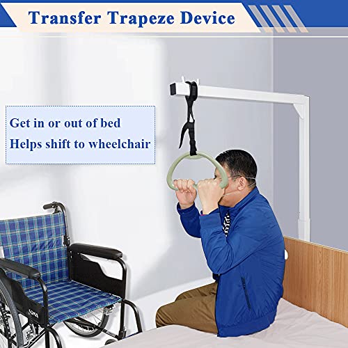 AOSSA Trapeze Bar for Bed with Floor Stand – Medical Bed Trapeze for Elderly, Bed Lift & Stand Assist Aid for Seniors, Hospital Mobility Support (White)