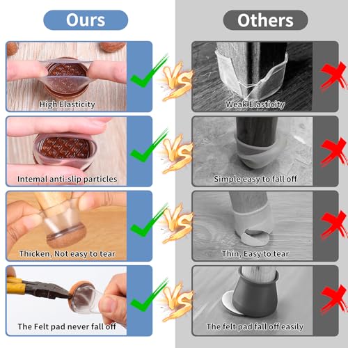 Silicone Chair Leg Floor Protectors with Felt, 16PCS Chair Leg Protectors for Hardwood Floors, Clear Furniture Cup Chair Leg Covers to Protect Floors, Anti-Scratches&Noice(Round,Fit:1.1"-1.4") - size: L-16PCS-(Fit:1.1-1.4 inch)-Clear