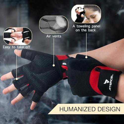 ATERCEL Workout Gloves for Men and Women, Exercise Gloves for Weight Lifting, Cycling, Gym, Training, Breathable and Snug fit - color: Red, size: Small