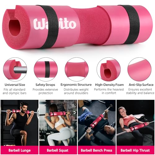 WALITO 8Pcs Barbell Pad Set for Hip Thrust - Squat Pad,Gym Accessories for Women with Bar Bad,Bench Press, with Gym Ankle Straps,Resistance Bands for Working Out,Lifting Strap,Carry Bag - color: 1-Pink