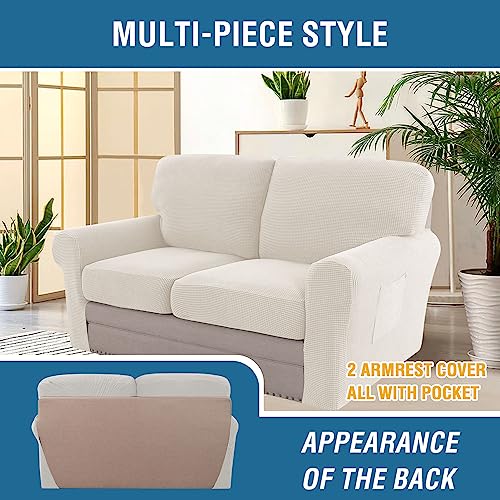 H.VERSAILTEX Multi-Pieces Sofa Covers Stretch Couch Covers Form Fitted Seats and Back Cushions Covers (2 Seat Covers Plus 2 Back Cusion Covers, Bonus 2 Armrest Covers), Ivory - color: Ivory, size: 2 SEAT COVERS + 2 BACK COVERS+ 2 ARMREST COVERS