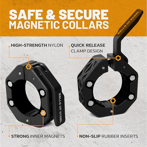 Magnetic Barbell Collars [Bells of Steel] Version 2.0 Premium Weight Bar Clamps, Quick Release Barbell Clips, Olympic Barbell Clamps, High-Strength Nylon Gym Clips, Pair, Black - color: Black V.2