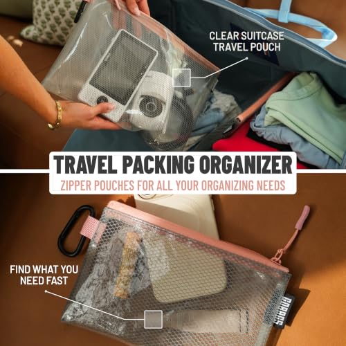 GOBAGS Air Production Multi‑Size Clear Zipper Pouch (4‑Pack) – Cable Organizer & Travel Gear Bag for Electronics, Camera Accessories, Tool Pouch & Small Tech Storage (Pink) - color: Pink, size: Multi