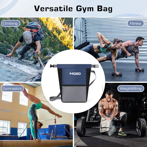 MoKo Chalk Bag for Rock Climbing, Large Capacity Climbing Chalk Bag with Magnetic Snap and Zipper Pocket, Portable Chalk Bucket for Rock Climbing, Weight Lifting, Bouldering, Gymnastics, Fitness - color: Blue